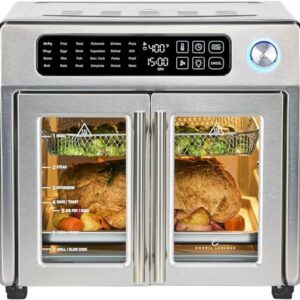 Emeril Lagasse Extra Large French Door Air Fryer Toaster Oven Combo, 24 Cooking Functions and Digital Controls, 7 Accessories Included, Stainless Steel Finish,