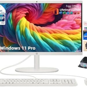 HP 21.5-inch All-in-One Desktop Computer - Office 2024 Lifetime & Win 11 Pro | FHD Anti-Glare Display | Intel Celeron | HDMI | WiFi6 | Webcam | w/Bundle Accessories | 32GB RAM + 1TB SSD  Electronics