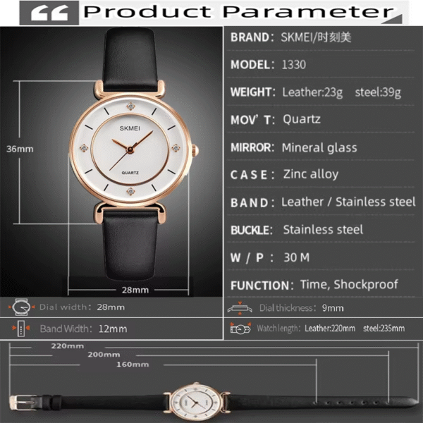 Skmei Original Brand Women Quartz Watches Fashion Leather Strap - Image 3