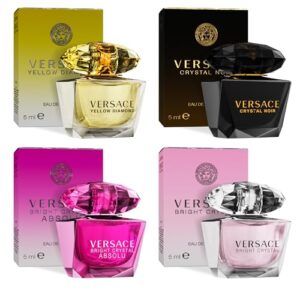 Versace Perfume for Women Set of 4 Mini, Bright Crystal, Yellow Diamond, Crystal Noir, Bright Crystal Absolu, Perfume for Women Fragrance Sampler Set D