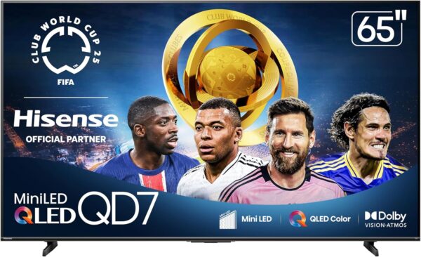 Hisense 65-inch Mini-LED QLED 4K Smart TV, Fire TV Built-in, HDR10+ & Dolby Vision, Dolby Atmos Sound, Game Mode Plus