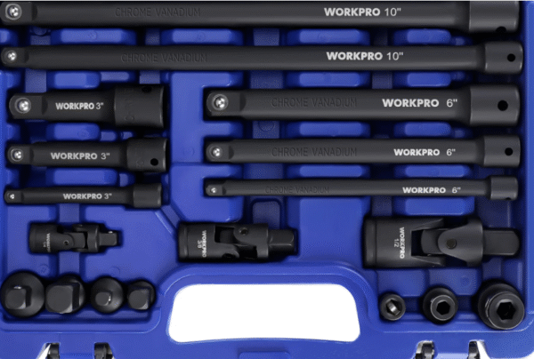 WORKPRO 18Pieces Drive Tool Accessory Set Includes Socket Adapters Socket Extension Bar Swivel Universal Joints Impact Coupler - Image 2