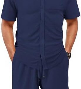 TRFIC Men's 2 Piece Outfit Summer Beach Short Sleeve Button Down Shirt and Casual Loose Shorts Sets : Clothing, Shoes & Jewelry