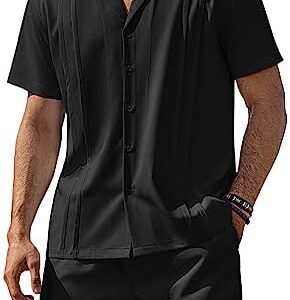 COOFANDY Men's Cuban Guayabera Shirts Sets Casual Button Down Shirts Beach Shorts : Clothing, Shoes & Jewelry