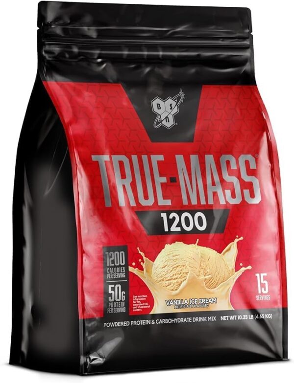 BSN TRUE-MASS Weight Gainer, Muscle Mass Gainer Protein Powder, Vanilla Ice Cream, 5.82 Pound - Image 4