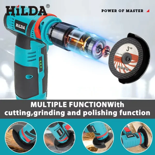 HILDA 12V Miniature Rechargeable Mini Angle Grinder with Battery Cutting Blade Polishing Grinder for Cutting Diamond Cordless - Image 6