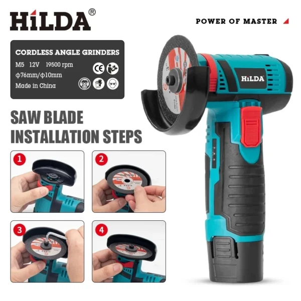 HILDA 12V Miniature Rechargeable Mini Angle Grinder with Battery Cutting Blade Polishing Grinder for Cutting Diamond Cordless - Image 2