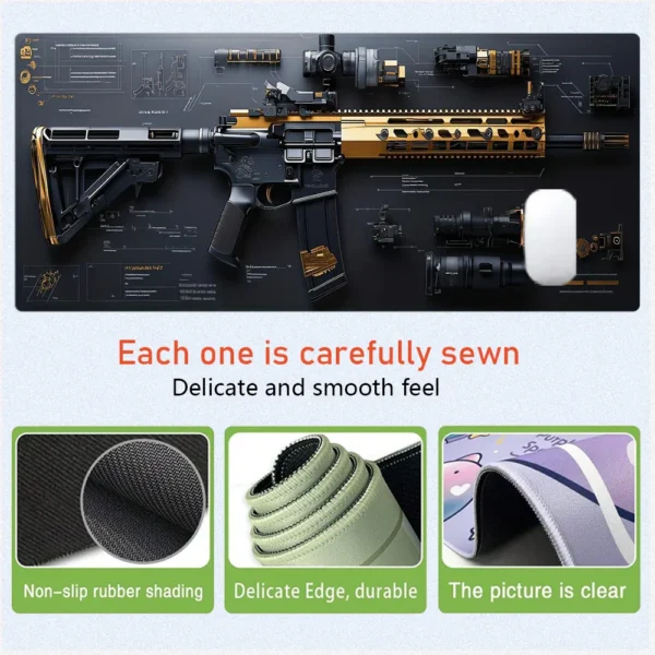 Tactical Gun Mouse Pad Large Desk Accessories Desk Pad Rubber Base with Stitched Edge Mousepad Non-Slip Mousepad for Office - AliExpress 7 - Image 5