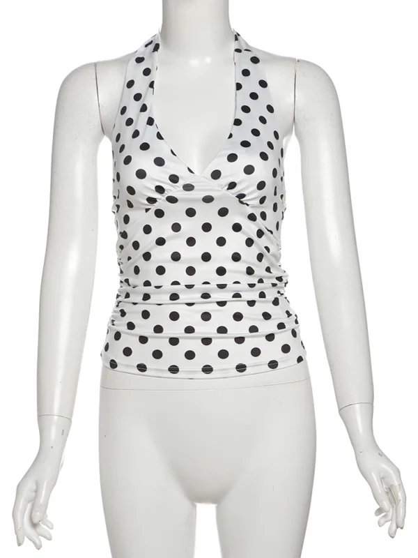 weird Puss Polka Dot Print Vest Women Y2K Lace-Up Backless Halter v-Neck Skinny Summer Trend Daily Street Basic Chic Tank Tops - AliExpress - Image 6